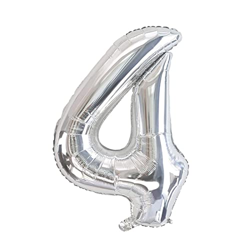 Super Mundo - Luftballons zum Geburtstag, 4 Silber, Luftballon 4, Geburtstag, Dekoration für Mädchen, Luftballons für Partys, 43 cm (Nummer 4, Silber) von SUPER MUNDO SM