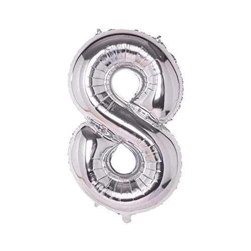 Super Mundo - Weltballons für Geburtstage, 8 Silber, 110 cm, Ballon, 8 Jahre, großer Ballon, Zahl 8, Dekoration für Partys, Mädchen, Jungen, 110 cm (Nummer 8, Silber) von SUPER MUNDO SM