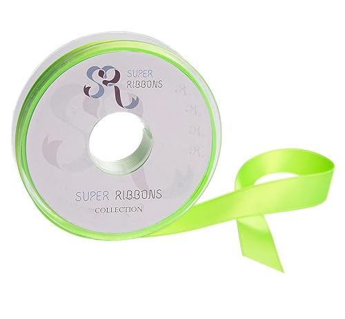 SR Super Ribbons®™ Doppelseitiges Satinband, 3 mm, 6 mm, 10 mm, 15 mm, 25 mm und 38 mm, 20/50 m auf Hartplastikrollen, hochwertig, Neon-Grün, 10mm x 20m von SUPER RIBBONS