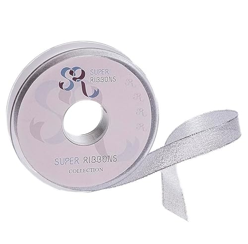 SR Super Ribbons®™ Doppelseitiges Satinband, 3 mm, 6 mm, 10 mm, 15 mm, 25 mm und 38 mm, 20/50 m auf Hartplastikrollen, hochwertig, Silber (Lurex), 15mm x 20m von SUPER RIBBONS