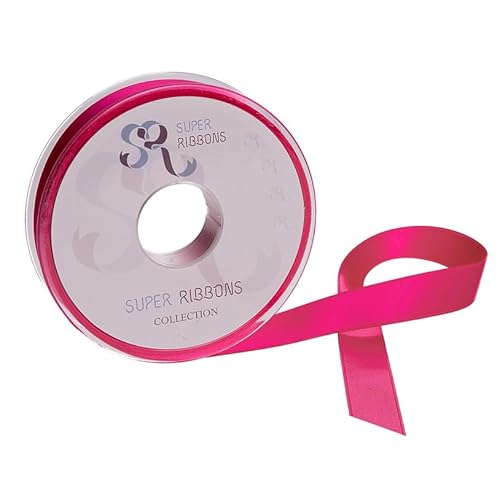 SR Super Ribbons®™ Doppelseitiges Satinband, 3 mm, 6 mm, 10 mm, 15 mm, 25 mm und 38 mm, 20/50 m auf Hartplastikrollen, hochwertig, hot pink, 15mm x 20m von SUPER RIBBONS