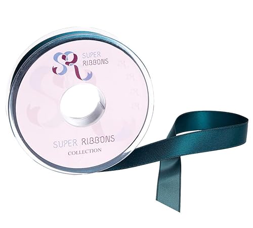 SR Super Ribbons®™ Doppelseitiges Satinband, 3 mm, 6 mm, 10 mm, 15 mm, 25 mm und 38 mm, 20/50 m auf Hartplastikrollen, hochwertig, petrol, 10mm x 20m von SUPER RIBBONS