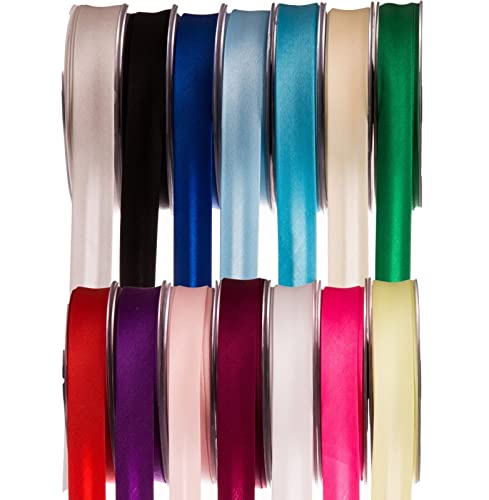 SUPER RIBBONS®™ 19 mm Satin-Schrägband zum Nähen, Kanten, Nähen, Säumen, Besätze, Zubehör, Outfits und Basteln, 25 Meter auf Hartplastik-Rollen – Kirschrot von SUPER RIBBONS