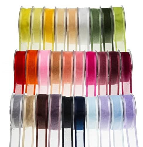 SUPER RIBBONS®™ - Organza-Schleifenband, 10 mm, Satin-Rand, 25 Meter auf Spule, Sonnenblumengelb von SUPER RIBBONS