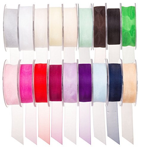 SUPER RIBBONS®™ - Vollrolle, 10 mm gewebtes Organza-Band, 25 m auf Spule, silberfarben von SUPER RIBBONS