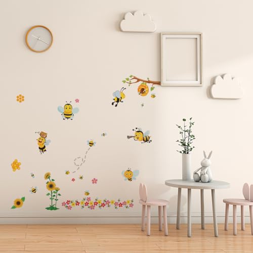 SUPERDANT 3D Bienen Wandaufkleber Bienen Blumen Wandaufkleber Cartoon Tiere Aufkleber DIY Tiere AST Wandkunst Dekoration Für Kinderzimmer Schlafzimmer Spielzimmer Klassenzimmer Dekoration von SUPERDANT