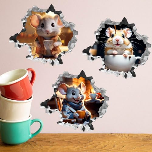 SUPERDANT 3D Mausloch Realistischer Wandsticker 3D Mäuse Kaffee Wandtattoo Kinderzimmer Wandaufkleber Aufkleber Lustige Tieraufkleber Für Kinder Aufkleber Zuhause Schlafzimmer Klassenzimmer von SUPERDANT