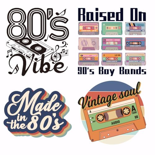 SUPERDANT 4 Stück 80s Radio Aufbügler Hergestellt In Den 80'S Wärmeübertragungsaufkleber Musiknoten DIY Aufbügler Waschbares Wärmeübertragungspapier Für Kleidung T Shirt SUPERDANT 4 Stück 80s Radio Aufbügler Hergestellt In Den 80'S Wärmeübertragungsaufkleber Musiknoten DIY Aufbügler Waschbares Wärmeübertragungspapier Für Kleidung T Shirt von SUPERDANT