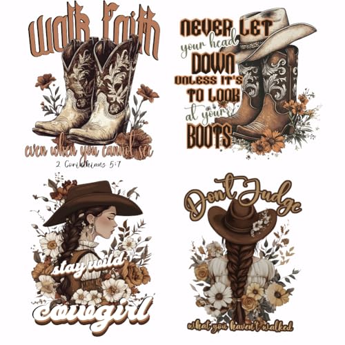 SUPERDANT 4 Stück Cowgirl Wärmeübertragungsaufkleber Cowboystiefel Zum Aufbügeln Aufbügler Aufkleber Waschbares Wärmeübertragungspapier Für Kleidung T Shirts Jeans Rucksäcke DIY SUPERDANT 4 Stück Cowgirl Wärmeübertragungsaufkleber Cowboystiefel Zum Aufbügeln Aufbügler Aufkleber Waschbares Wärmeübertragungspapier Für Kleidung T Shirts Jeans Rucksäcke DIY von SUPERDANT
