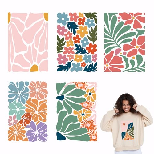 SUPERDANT 4 Stück Minimalistische Blumen Aufkleber Zum Aufbügeln Für Kleidung Blumen Wärmeübertragungsaufkleber Aufnäher Zum Aufbügeln Illustrationsstil Dekor Transfers Für Kleidung Kapuzenpullover von SUPERDANT