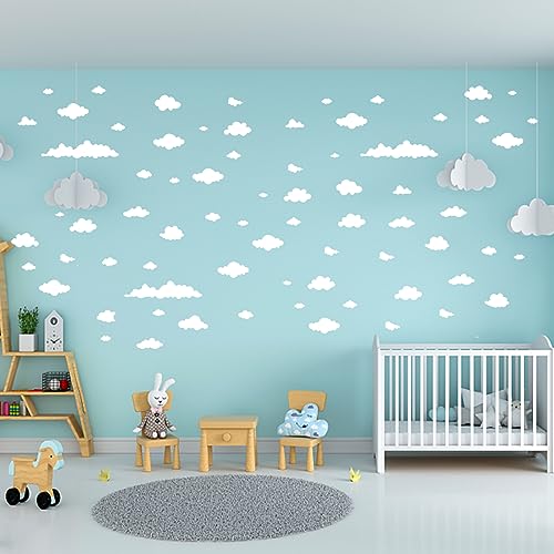 SUPERDANT 48 Stück Weiße Wolke Wandtattoo Aufkleber Kunst Mädchen Wandsticker Wohnzimmer Dekoration Haus Vinyl Wandaufkleber Spielzimmer Tapete Aquarell DIY Für Kinderzimmer Kinderzimmer Schlafzimmer von SUPERDANT