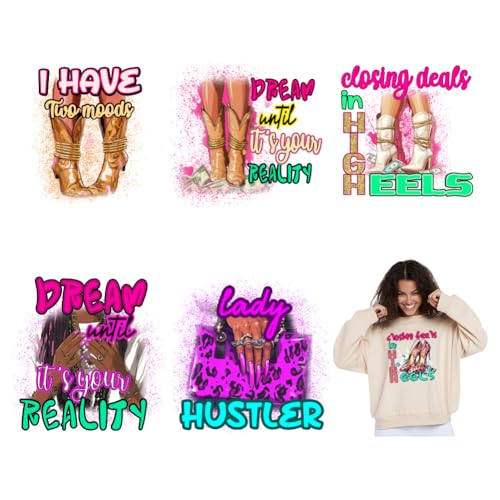 SUPERDANT 6 Stück/Set PET High Heels Bügelaufkleber Inspirierende Zitate Bügelbilder Aufbügelpatches Aufkleber Waschbares Bügelpapier Für Kleidung T Shirt DIY Applikation von SUPERDANT