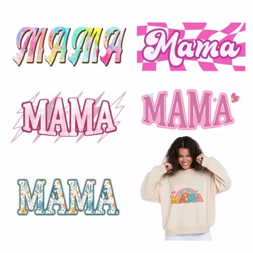 SUPERDANT 6 Stück MAMA Wärmeübertragungsaufkleber Wort MAMA Aufkleber für Wärmeübertragung Waschbares Wärmetransferpapier Für Kleidung T Shirts Jeans DIY Muttertag von SUPERDANT