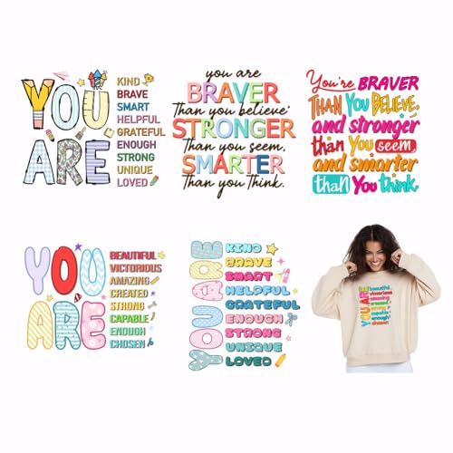 SUPERDANT 6 inspirierende Buchstaben zum Aufbügeln für Kleidung, mit Aufschrift "You are Kind Brave", Wärmeübertragungsaufkleber für selbstgemachte Kleidung, Transfers für Hoodies, T-Shirt, von SUPERDANT