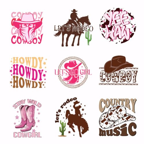 SUPERDANT 9 Stück/Set Western Cowboy Wärmeübertragungsaufkleber Cowgirl Bügelbilder Bull Howdy Bügelbilder Patches Aufkleber Für Kleidung T Shirt Jeans Rucksäcke DIY Applikation von SUPERDANT