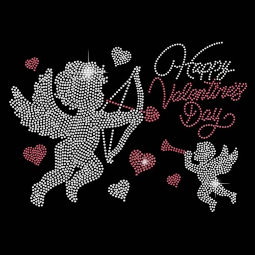 SUPERDANT Amor Strass Aufbügler T Shirt Kristall Wärmeübertragung Valentinstags Patches Hotfix Aufbügler Amor Bling Aufkleber Für Mädchenkleidung DIY Kunsthandwerk Bling Aufkleber Strassstein von SUPERDANT