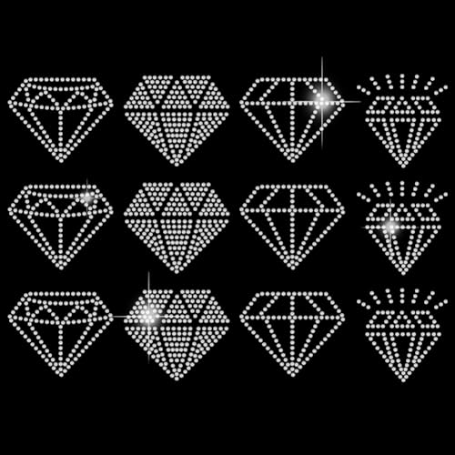 SUPERDANT Bügeln Auf Strass Transfer Diamant Bling Aufkleber T Shirt 4 Stil Diamanten Kristall Bügelbilder Dekor Für Damenbekleidung Tote Bag DIY Kunsthandwerk Geschenke 12pcs von SUPERDANT