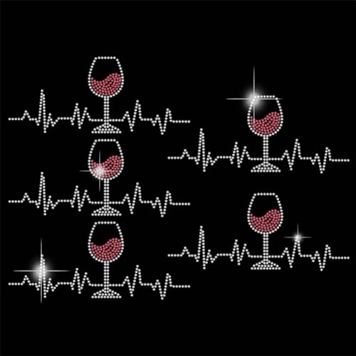 SUPERDANT Weinbecher Bling Aufkleber Strass Bügeln Auf Strass Transfer Rotwein Bling Aufkleber T Shirt EKG Kristall Bügelbilder Kristall Dekor Für Damenbekleidung Tragetasche DIY Kunsthandwerk 5pcs von SUPERDANT