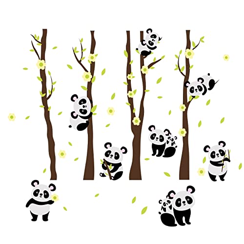 SUPERDANT Bunte Panda Wandaufkleber Waldthema Wanddekoration Blumenblatt Wandtattoo Vinyl Wandkunst Aufkleber Für Babyzimmer Schlafzimmer Wohnzimmer Kindergarten Dekorationen von SUPERDANT