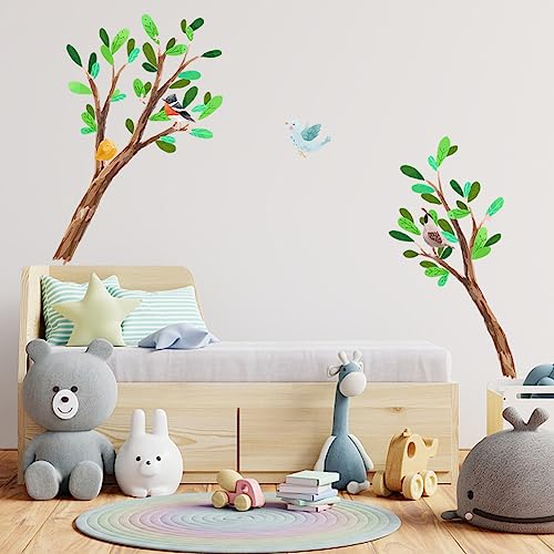 SUPERDANT Bunte Zweige Wandaufkleber Mit Vögeln Wandaufkleber Aquarell Tier Vinyl Dekor Für Baby Kinderzimmer Kinderzimmer Klassenzimmer Schlafzimmer Wohnzimmer Wanddekoration von SUPERDANT