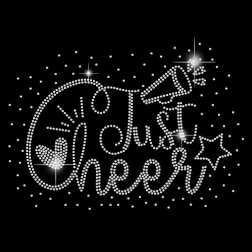 SUPERDANT Cheer Iron On Rhinestones Transfer Just Cheer Letter Bling Decals Für Cheerleader Cheerleading T-Shirt Crystal DIY Heat Transfer Aufkleber Dekor Für Kleidung Tragetasche von SUPERDANT