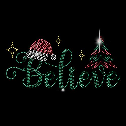 SUPERDANT Christmas Believe“ Strasssteine Zum Aufbügeln Wärmeübertragungsaufkleber Weihnachtsbaum T Shirt Kristall Wärmeübertragungs Bling Hotfix Strassstein DIY Aufkleber Festival Dekoration von SUPERDANT