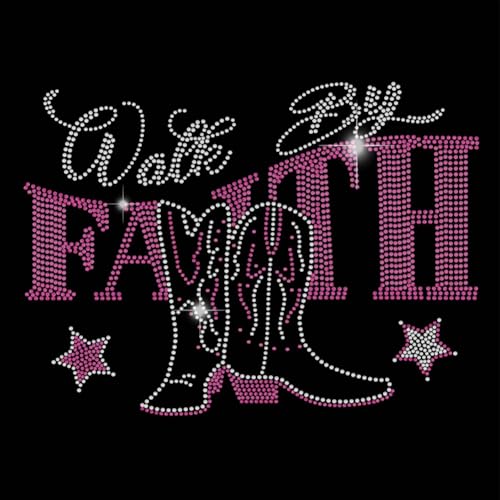 SUPERDANT Strass Zum Aufbügeln Cowboystiefel Bügelbild Strass Zum Aufbügeln Walk By Faith Wärmeübertragung Strass Bügelaufkleber Kristall Dekor Für Männer Und Frauen Kleidung T Shirt DIY Kunsthandwerk von SUPERDANT