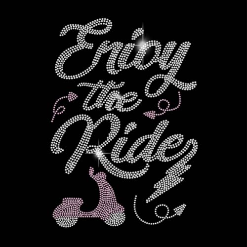 SUPERDANT Enjoy The Ride Strass Transfer Zum Aufbügeln Motorrad Kristall Wärmeübertragung Hotfix Aufkleber Kristall Festival Dekor Für Männer Und Frauen Kleidung T Shirt DIY Kunsthandwerk von SUPERDANT