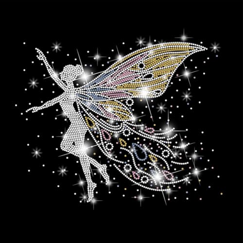 SUPERDANT Fee Bügelbild Strass Schmetterling Fee Bling Strass T-Shirt Transfer Strass Bügeleisen auf Wärmeübertragung Hot Fix Aufkleber Kristall DIY Dekor für Kleidung Hoodies Geschenke von SUPERDANT