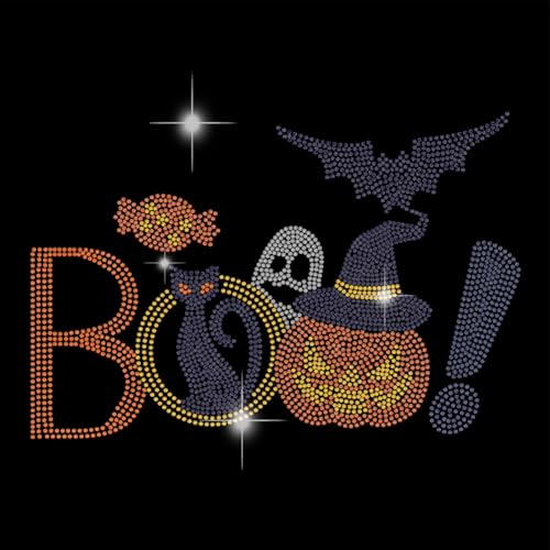 SUPERDANT Halloween Hotfix Strass Halloween Boo Bügeln Auf Strass Transfers Kürbis Geist Bling Aufkleber Für T Shirt Kristall DIY Bügelbilder Für Kleidung Tasche DIY Kunsthandwerk Halloween Geschenke von SUPERDANT