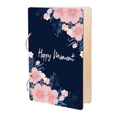 SUPERDANT Happy Moment Grußkarten Organizer Planungsbuch Ordner Kartenhalter Rosa Blumen Kartenhalter Hölzerner Loseblatt Einband Mit 2 Ringen Andenken Für Geburtstag Hochzeitsgeschenk von SUPERDANT