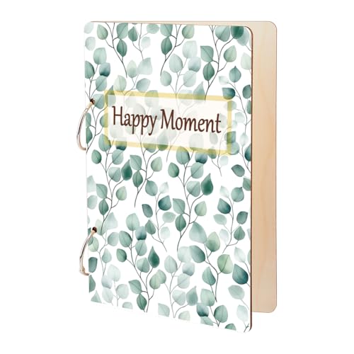 SUPERDANT Happy Moment Grußkartenhalter Aus Holz Ringbuch Für Lose Blätter Grußkarten Postkarten Und Fotoalbum 2 Ringe Cover Mit Aquarellblättern Aufbewahrungsbuch Geschenk Für Besondere Momente von SUPERDANT