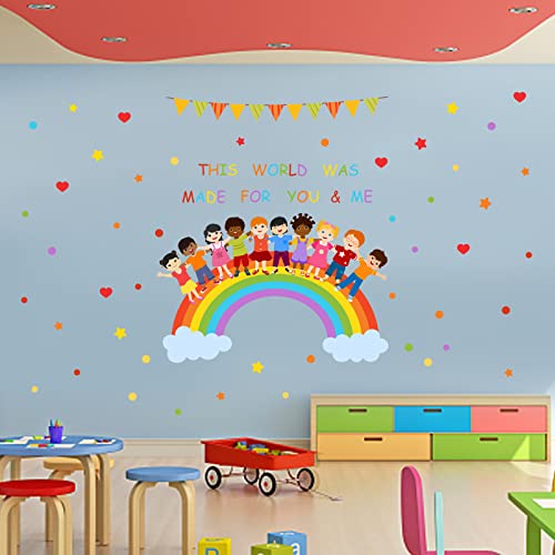 SUPERDANT Kinder Wandsticker Vielfalt Aufkleber Regenbogen Wandtattoo Dekoration Wandaufkleber Diese Welt Ist Für Sie Mich Gemacht Kunst Vinyl Wandaufkleber Motivierende Kindergarten Klassenzimmer von SUPERDANT