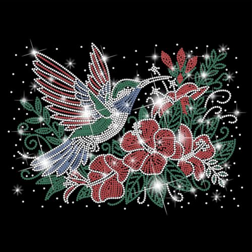 SUPERDANT Kolibri Und Blumen Zum Aufbügeln Strass Transfer Bling Glas Strass Aufkleber DIY Hotfix Transferaufkleber Kristall Für T Shirt Kleidung Hoodies Dekor Geschenke von SUPERDANT