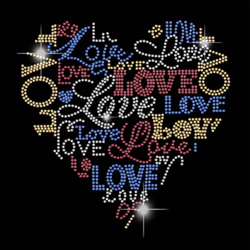 SUPERDANT LIEBE Herzform Bügeln Rhinestones Transfer Aufkleber Text Bling Abziehbilder T Shirt Kristall Bügeln Aufkleber Bunte Diamant Abziehbilder Zubehör Für Kleidung DIY Kunsthandwerk Geschenke von SUPERDANT