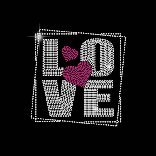 SUPERDANT LOVE Strass Aufbügler Zum Aufbügeln Auf T Shirt Kristall Wärmeübertragung LOVE Herz Patches Hotfix Aufbügler Bling Aufkleber Für Mädchenkleidung DIY Zum Valentinstag Strass Bügelaufkleber von SUPERDANT