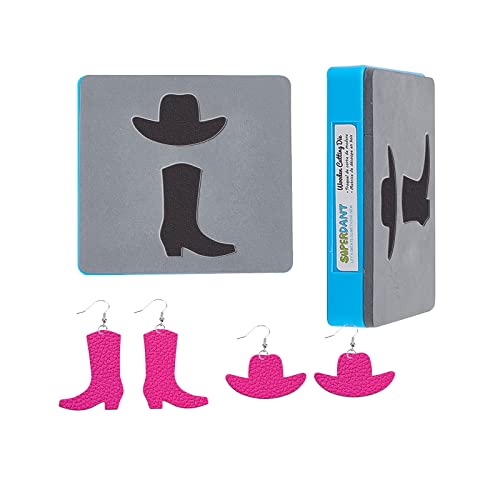 SUPERDANT Leder Stanzformen Cowboy Cowgirl Stiefel Hut Leder Stanzform Ohrringe Gestanzt DIY Holzstanzform Für Leder Lederhandwerk Holzschneidemaschine Kunstleder Baumeln Tropfen von SUPERDANT