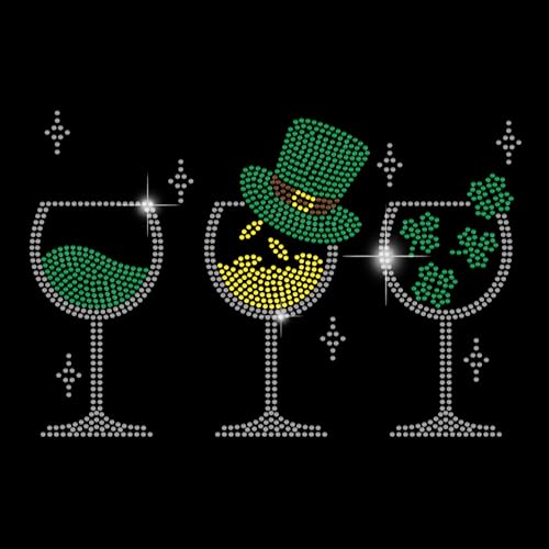 SUPERDANT St. Patrick's Day Strass Hot Drilling Weinglas Muster DIY Transfers Patches Kristall Hotfix Motiv Transfer Applikation Bügelbilder für Handwerk T-Shirts Taschen von SUPERDANT