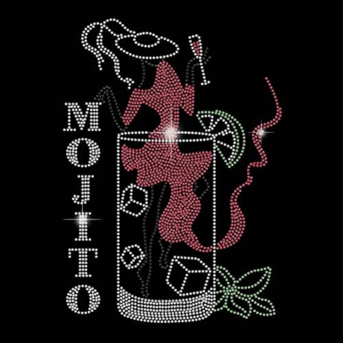 SUPERDANT Bügelbild Strass Zum Aufbügeln Mojito Strass Zum Aufbügeln Bling Aufkleber T Shirt Mojito Frau Hotfix Aufkleber Kristalldekor Für Damen Kleidung Tragetasche DIY Kunsthandwerk von SUPERDANT