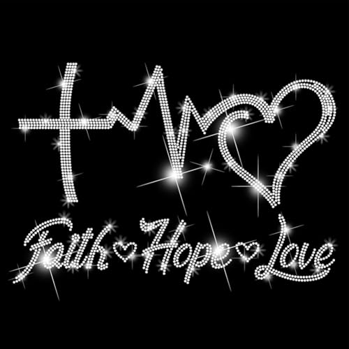 SUPERDANT Strass Hotfix Zum Aufbügeln Faith Hope Love Mit Inspirierendem Text Kristall Stras Transfer zum Aufbügeln Glitzernde Strass Hotfix Transfer Patch Für T Shirts Kleidung Tragetasche Kunst von SUPERDANT