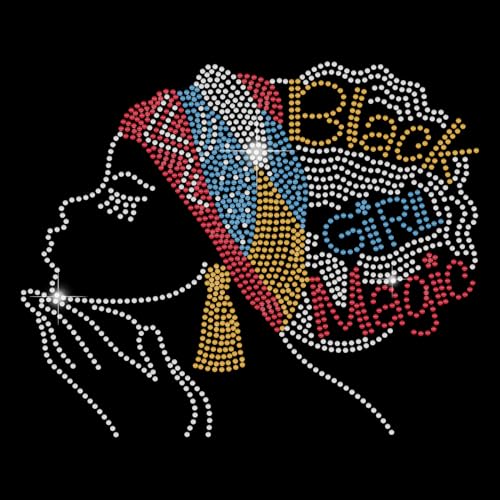 SUPERDANT Strass Hotfix Zum Aufbügeln Black Girl Magic Strass Hotfix Transfer Patch Eisen Bügelbild Strass Zum Aufbügeln Schwarze Frauen Mit Lockigem Haar Transfer Patches Applikationen Verzierungen von SUPERDANT