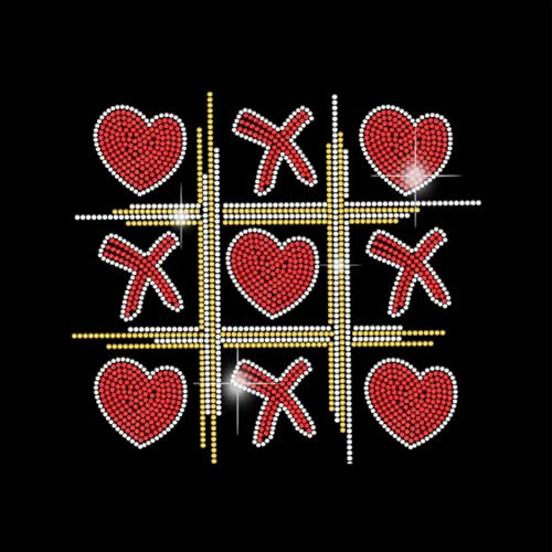 SUPERDANT Tic Tac Toe Strass Transfer Aufkleber Bling Abziehbilder T Shirt Kristall Bügelaufkleber Crystal Herzform Diamant Aufkleber Accessoires Für Kleidung DIY Kunsthandwerk Geschenke von SUPERDANT