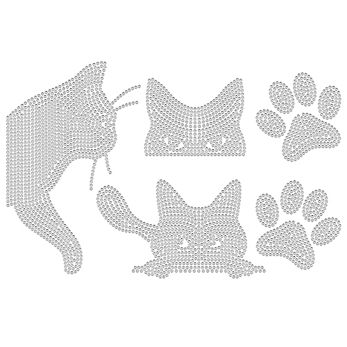 SUPERDANT Weiße Katze Zum Aufbügeln Auf Strasssteine Wärmeübertragung Tierkristalle Pfotenabdrücke Dekor Transparenter Bling Patch Kleidungsreparatur Hotfix Applikation Für Schuhe Hüte Kleidung von SUPERDANT