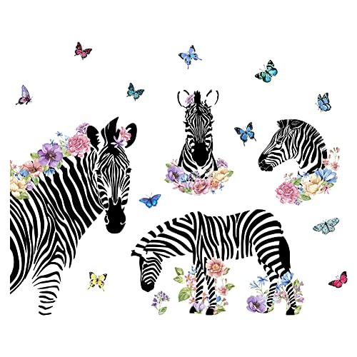 SUPERDANT Zebra Wandaufkleber Blumen Und Tier Schmetterling Großer Wandaufkleber Zum Selbermachen Abziehen Und Aufkleben Abnehmbare Wandaufkleber Für Kinderzimmer Kinderzimmer Zimmerdekoration von SUPERDANT