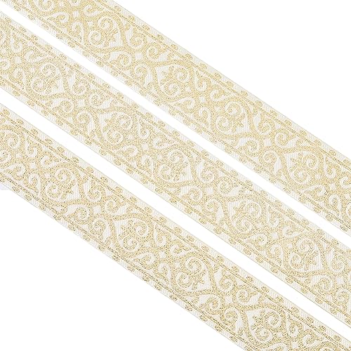 SUPERFINDINGS 1 Rolle 7m Jacquardband Im Ethno Stil 5cm Breit Weiß Goldene Stickerei Polyesterbänder Florales Stoffbesatzband Für DIY Kleidung Nähen Dekorationen von SUPERFINDINGS