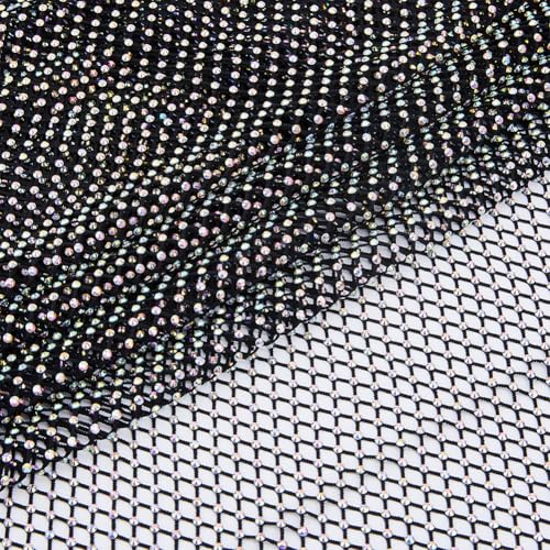 SUPERFINDINGS Strass Netzstoff Kristall Bling Glänzend Dehnbar Funkelnder Schwarzer Netzstoff 15x3 m ab Farbe Kristall Netzstoff Schwarzer Stoff Dehnbares Netz Für DIY Kleidung Taschenherstellung von SUPERFINDINGS