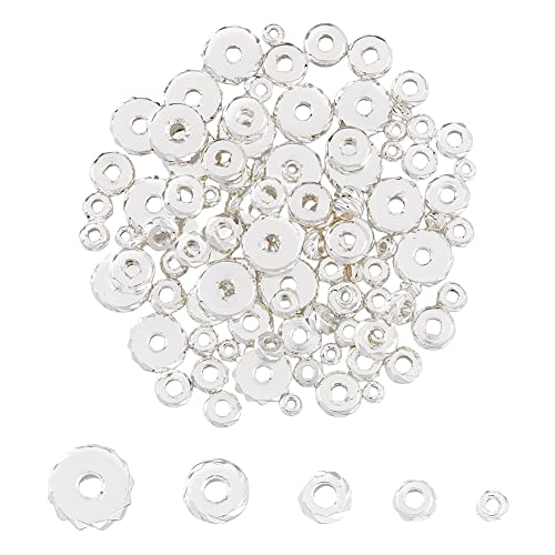 SUPERFINDINGS 100 Stück 5 Größen Messing Rondelle Abstandshalter Flache Runde Facettierte Abstandshalter Hypoallergen Lose Schmuckperlen Für Armband Halskette Schlüsselanhänger DIY Herstellung von SUPERFINDINGS