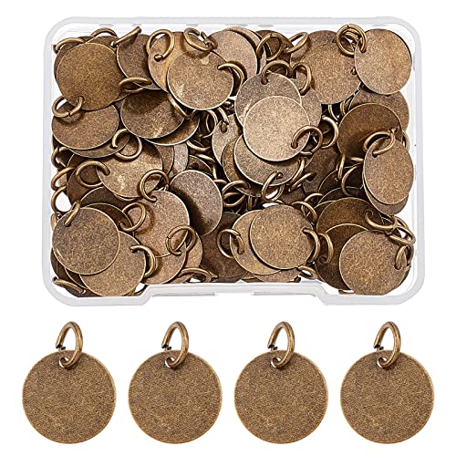 SUPERFINDINGS 100 Stück Messing Anhänger Charms Blanko Stempel Tag Nachricht Wort Tag Anhänger 12mm Flache Runde Charms Mit Biegeringen Für Armband Halsketten Schmuckherstellung von SUPERFINDINGS