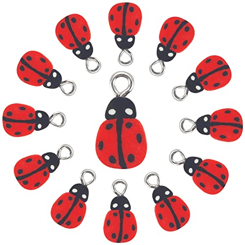 SUPERFINDINGS 100 Stück Roter Marienkäfer Charm Anhänger Handgefertigt Polymer Ton Marienkäfer Charms Mit 1.8mm Platinfarbener Eisenschlaufe Flache Rückseite Marienkäfer Anhänger von SUPERFINDINGS