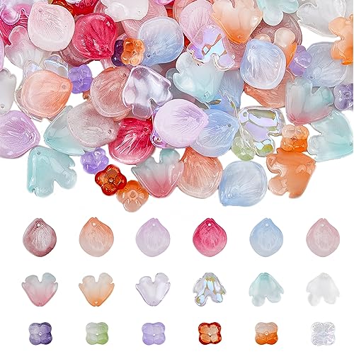 SUPERFINDINGS 108 Stück 18 Stile Glasblumen Charm Anhänger Galvanisierte Kristallglas Cabochons Blumen Charm Anhänger Perlen Für DIY Schmuckherstellung von SUPERFINDINGS